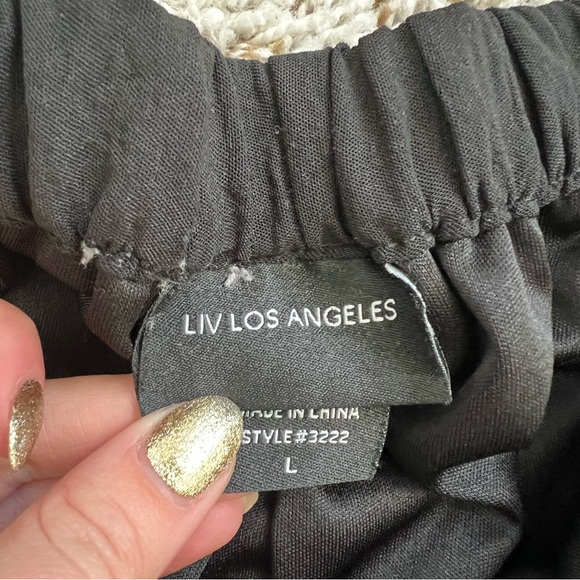 Liv Los Angeles Embroidered Black Wide-Leg Palazzo Pants Beach Boho Sz L - Picture 4 of 9